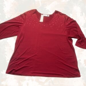 Susan Graver embellish shoulder top | women’s plus size 2XL Red Blouse